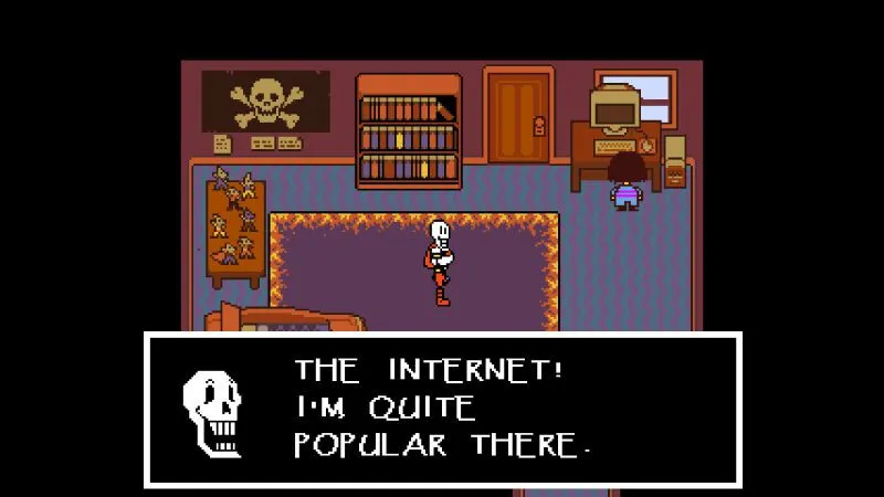 Undertale screenshot of Papyrus saying, "The internet! I'm quite popular there."