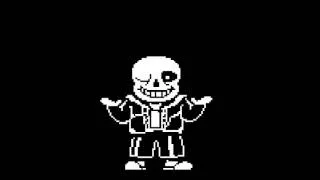 Undertale screenshot of Sans shrugging on a black background