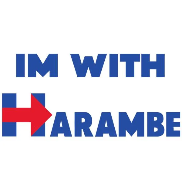 Hillary Clinton campaign logo parody reading "I'm with Harambe"