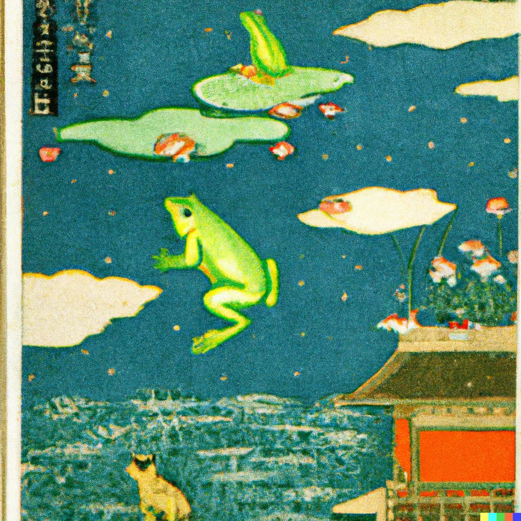 DALL-E 2 artwork for Frog 40, using the translation by Daisetz T. Suzuki.