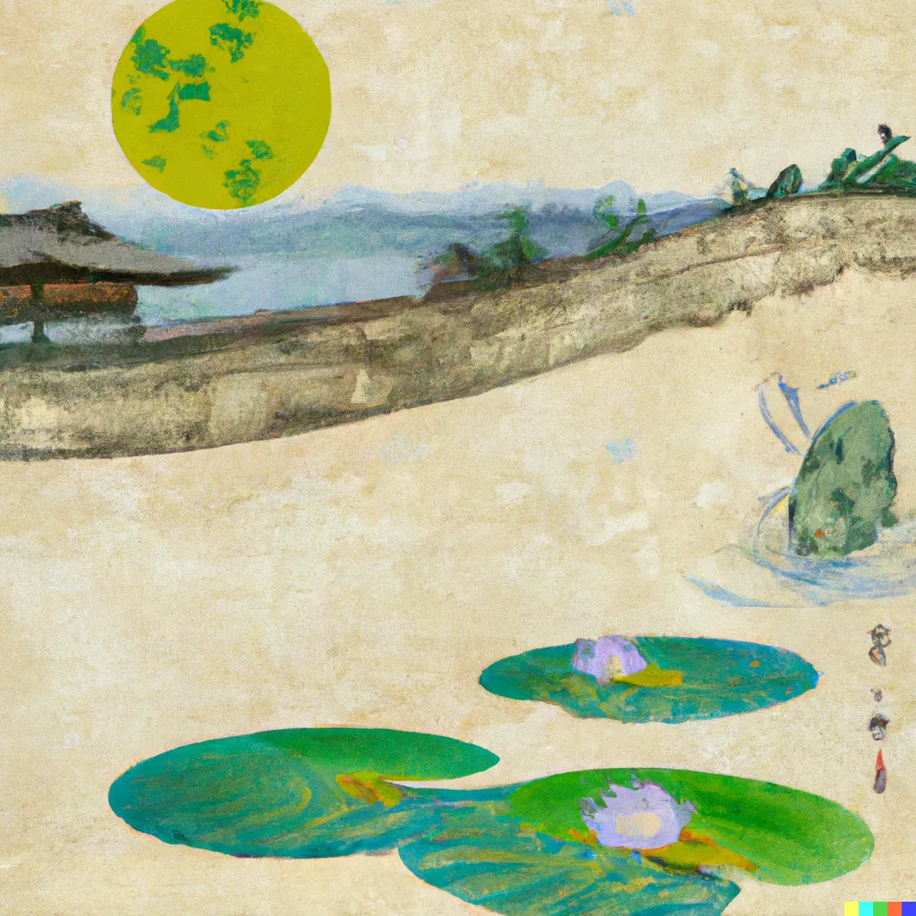 DALL-E 2 artwork for Frog 43, using the translation by Peter Beilenson and Harry Behn. This was another translation which proved unstable, frequently generating messy and poor images.