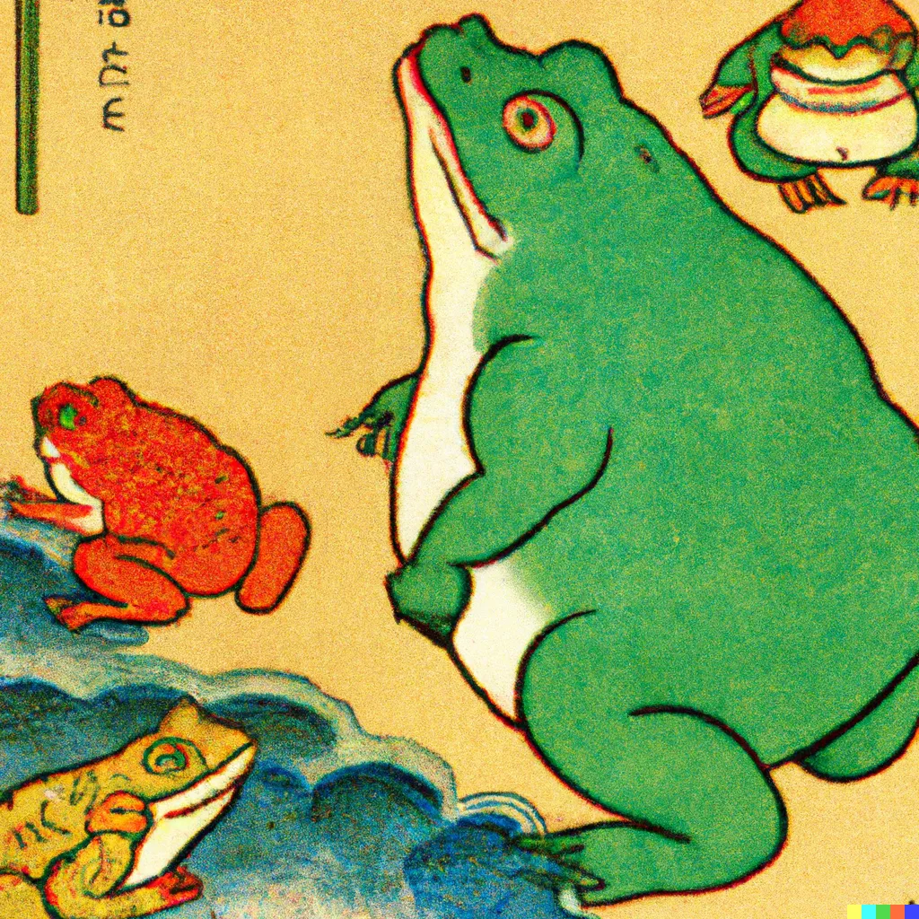 DALL-E 2 artwork for Frog 99, using the translation by William Matheson. Sumo wrestling is one of the oldest sports in Japan.