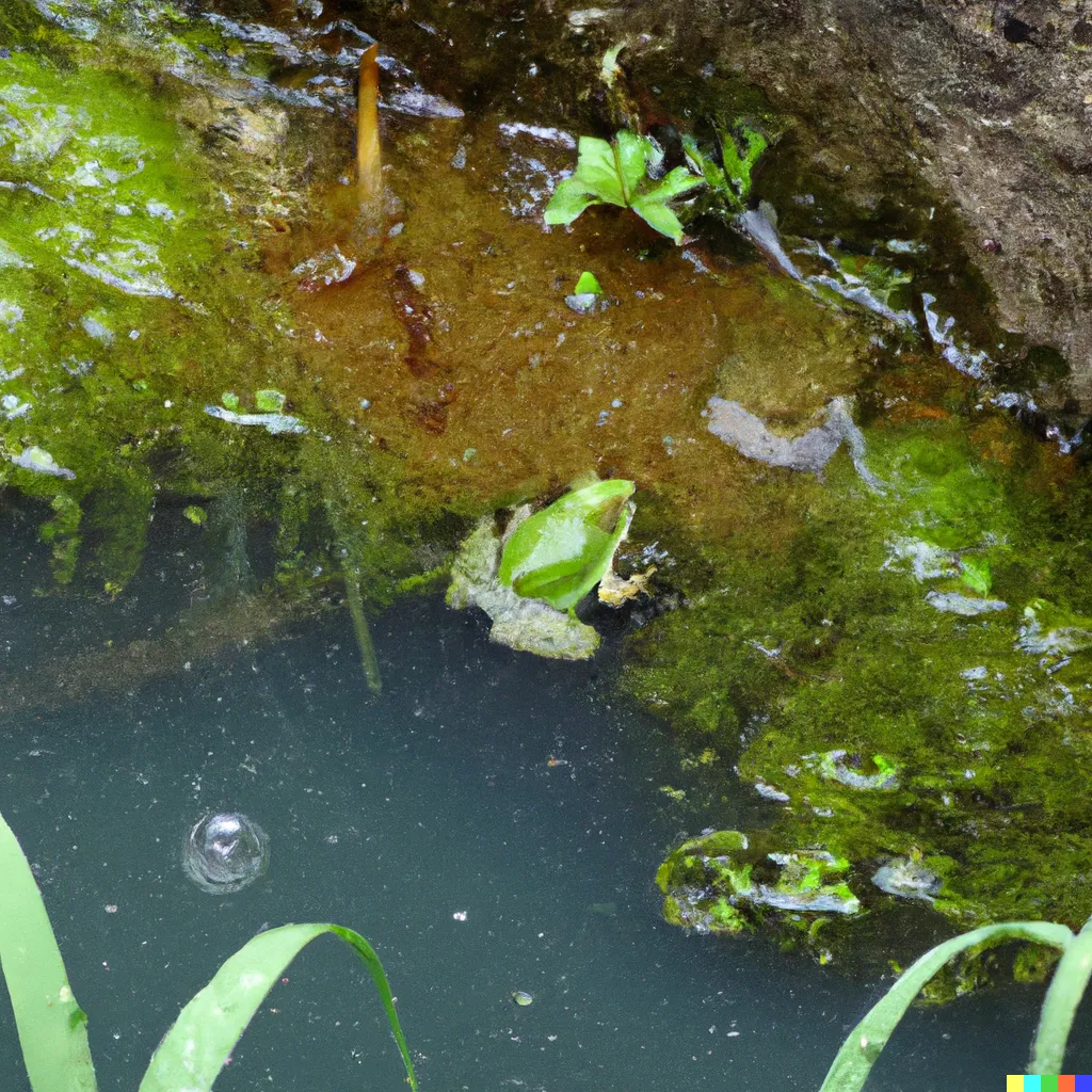 DALL-E 2 prompt experiment 2, sample 1: The old pond substitution.