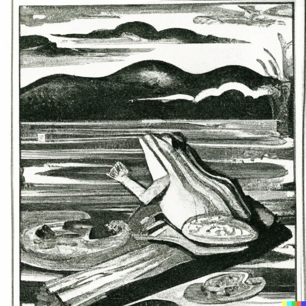 DALL-E 2 prompt experiment 6, sample 1: The woodblock print medium without Japanese.