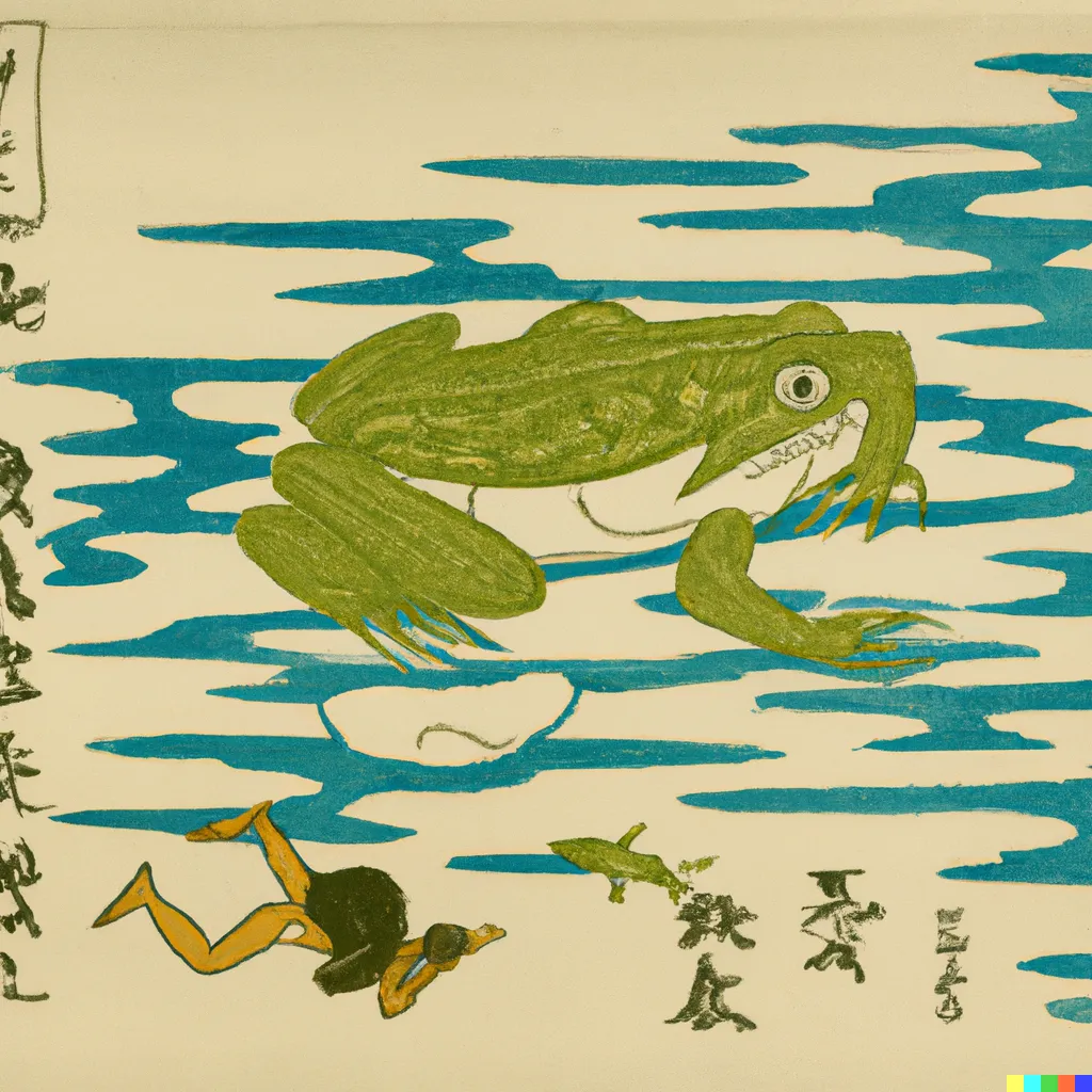 DALL-E 2 prompt experiment 11, sample 2: The printmakers named in English and kanji.