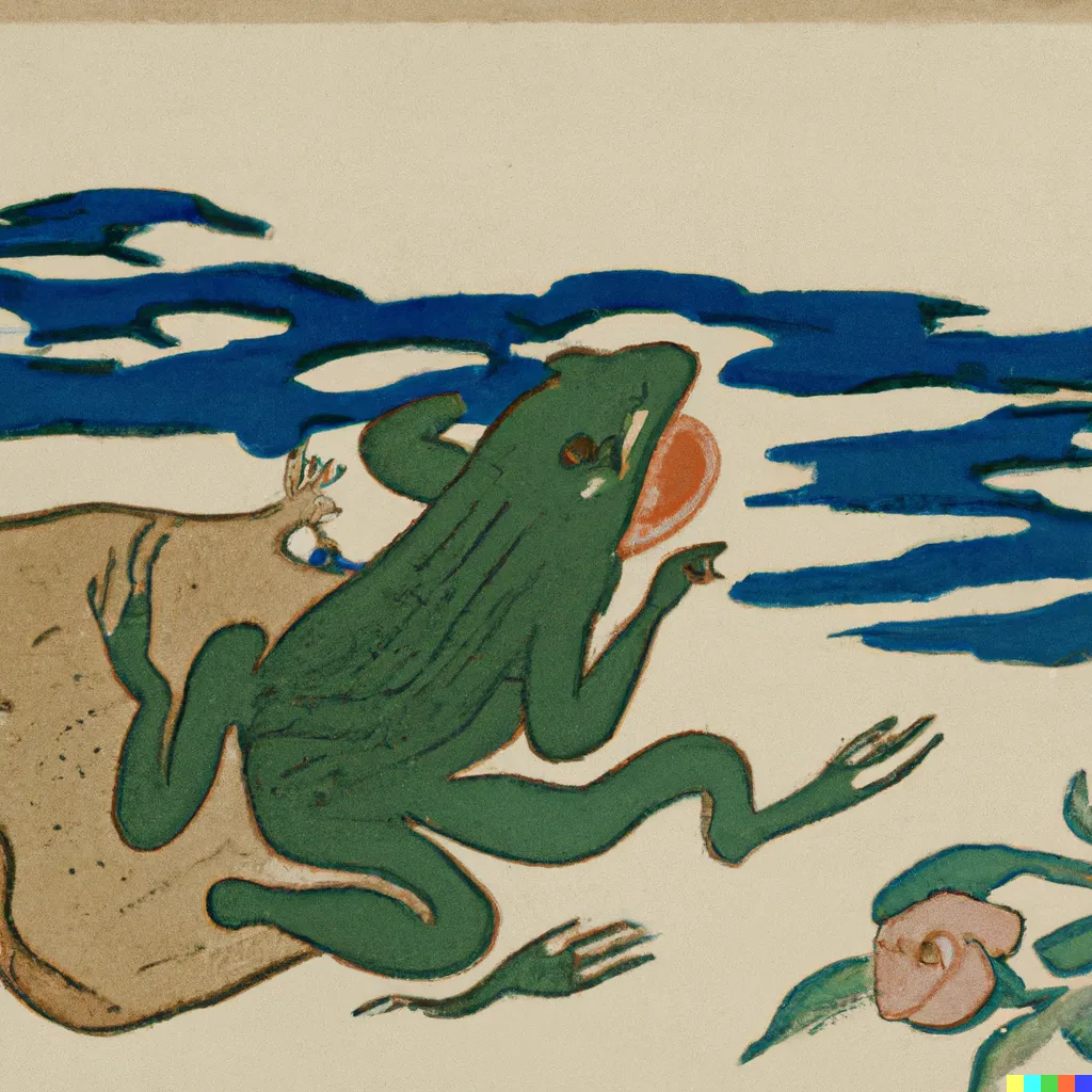 DALL-E 2 prompt experiment 13, sample 2: The Utagawa School prompt with kanji.