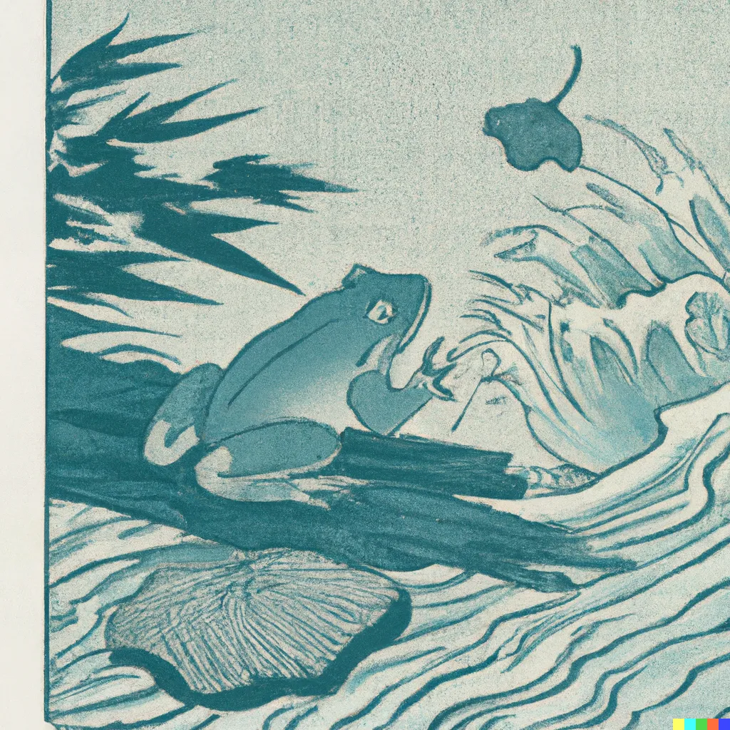 DALL-E 2 prompt experiment 14, sample 1: The Hokusai School prompt with kanji.